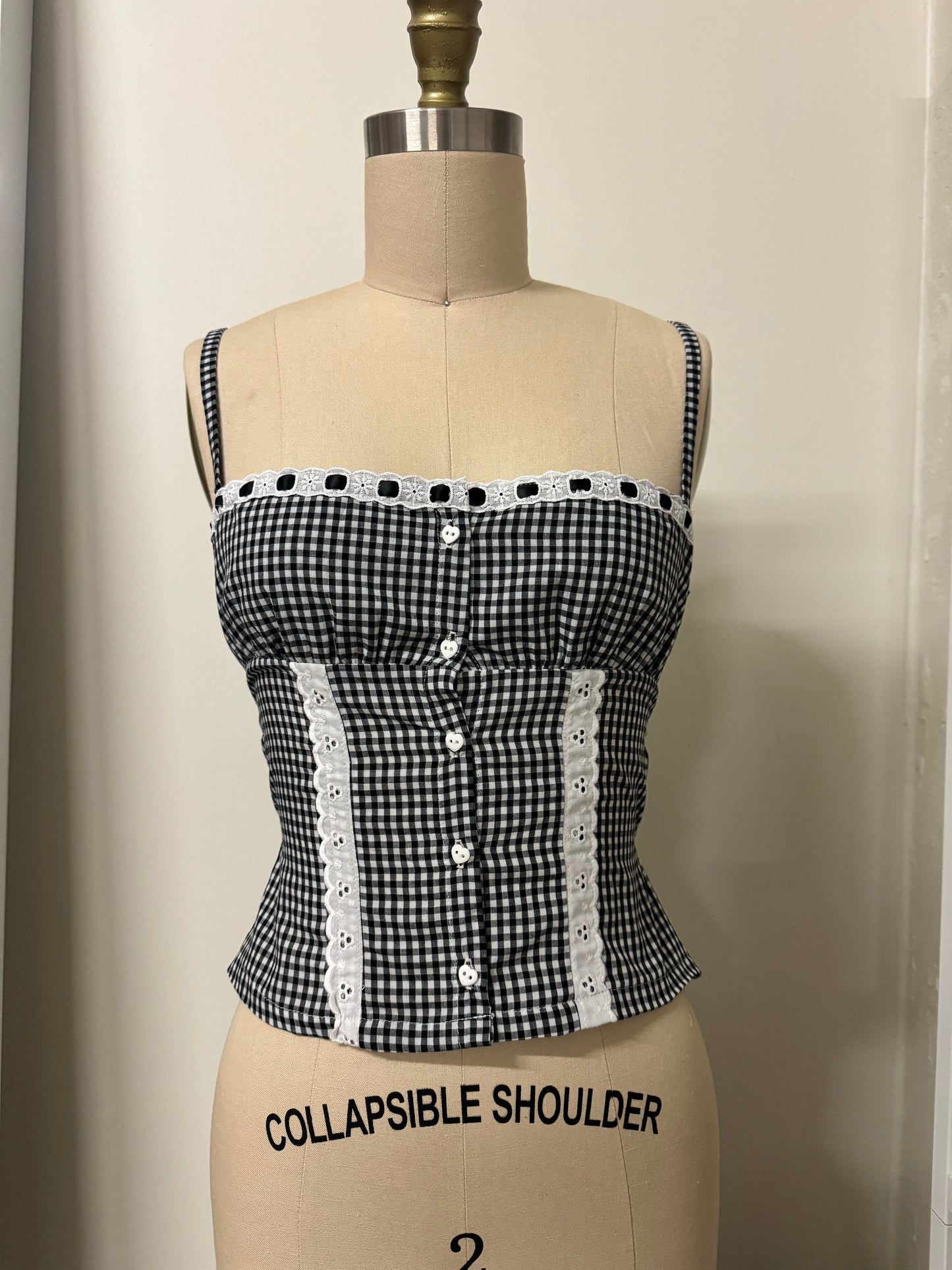 Gingham scrunch tank top